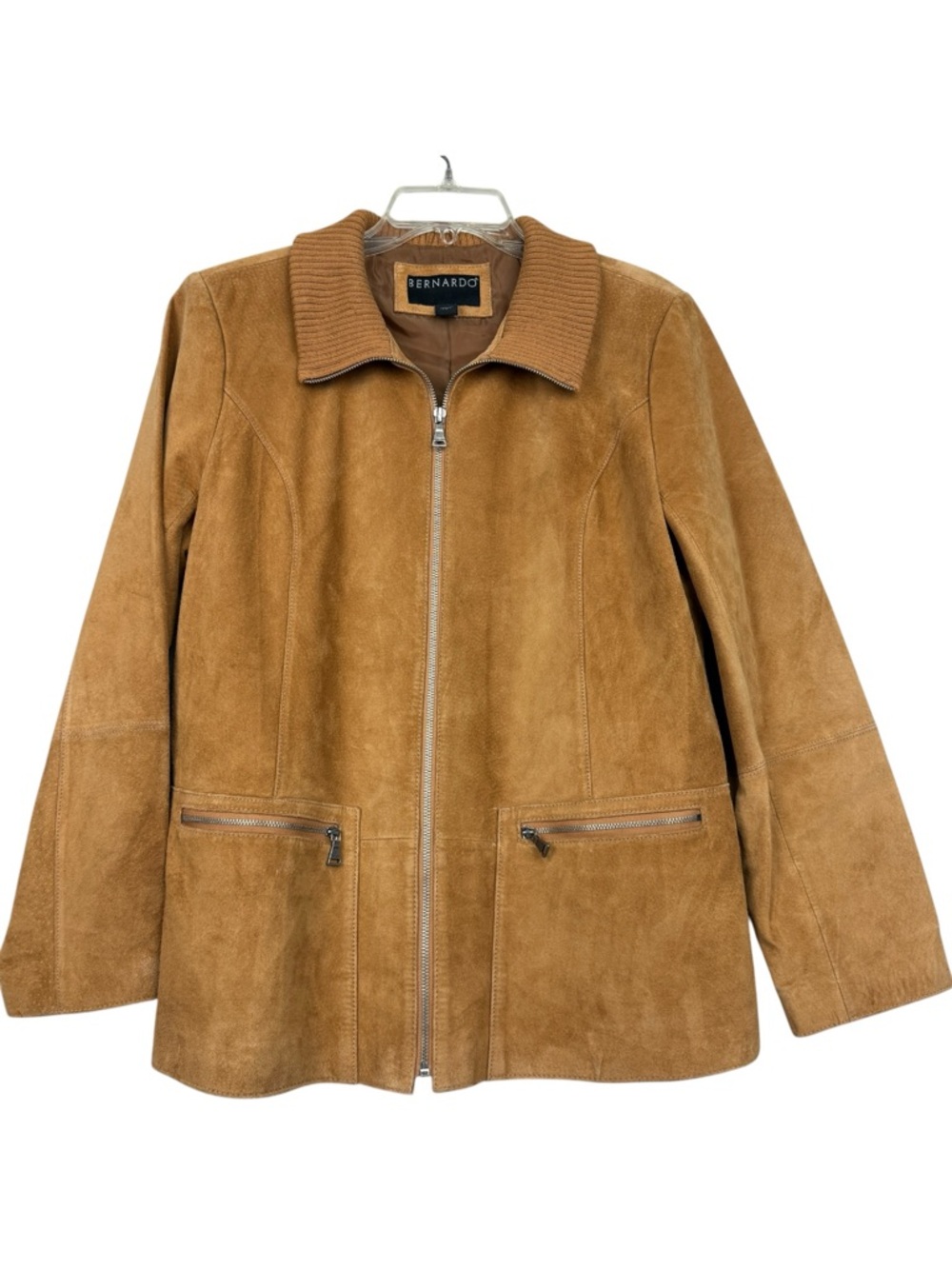 Vintage Bernardo Suede Knit Collar Zip Chore Coat Jacket